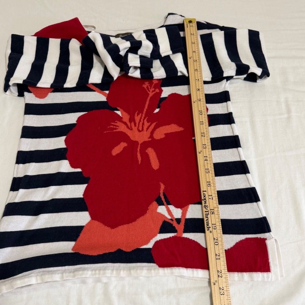 Tommy Bahama Hibiscus Floral Striped Sweater Womens S Navy Blue White Nautical - Picture 9 of 10